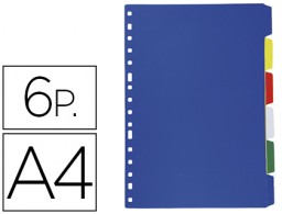 Juego de 6 separadores 16 taladros Liderpapel Folio plástico colores